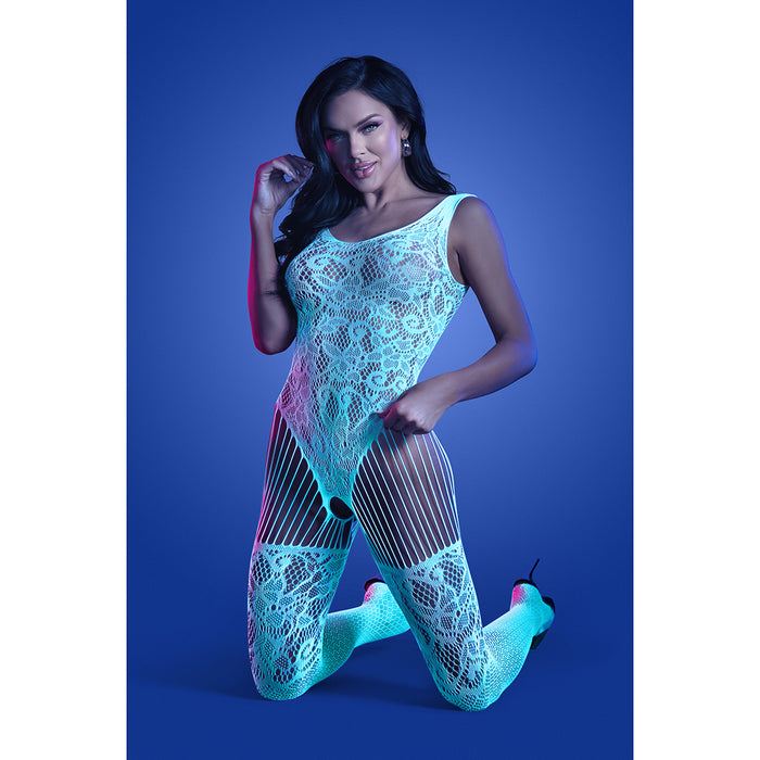 Fantasy Lingerie Glow Illuminate Glow-in-the-Dark Crotchless Teddy Bodystocking O/S