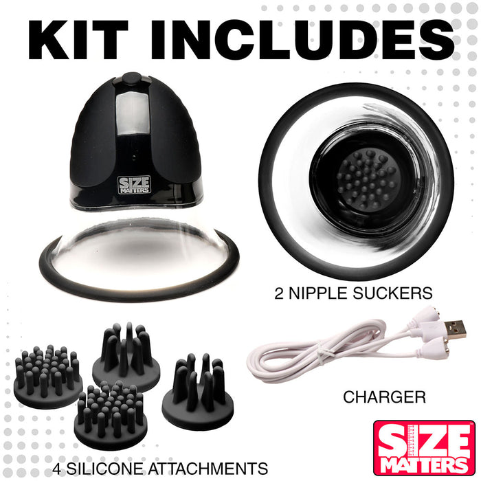 Size Matters 10X Rotating Silicone Nipple Suckers with 4 Attachments Black