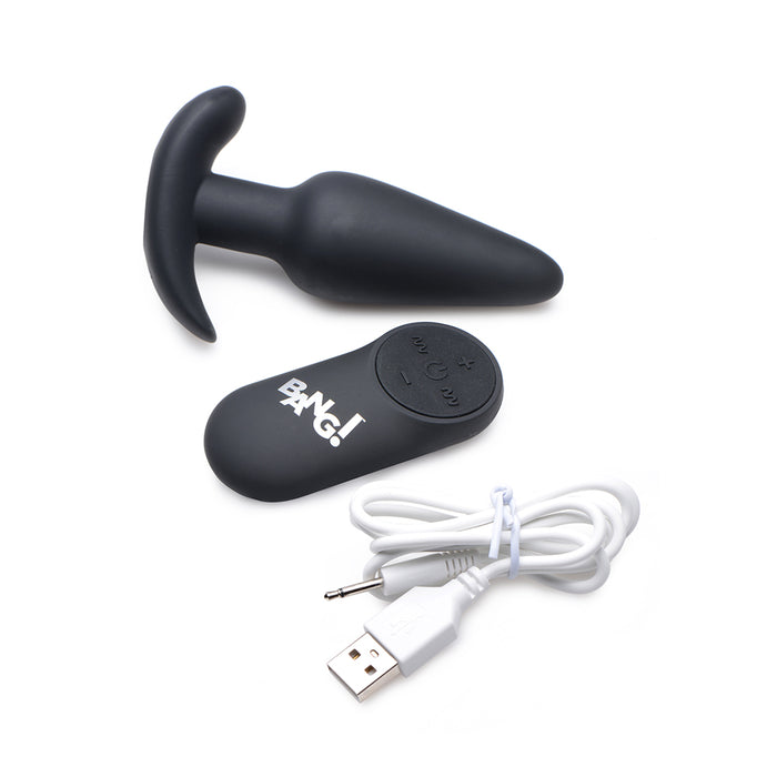 BANG! 21X Vibrating Silicone Butt Plug with Remote Control Black