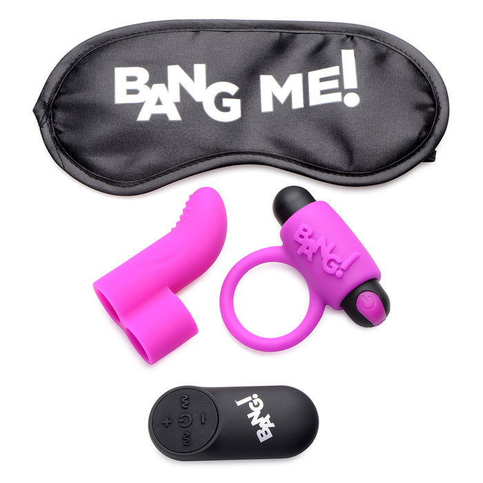 BANG! Couple's Love Ring, Finger Vibe, Bullet & Blindfold Kit Purple