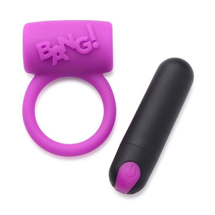 BANG! Couple's Love Ring, Finger Vibe, Bullet & Blindfold Kit Purple