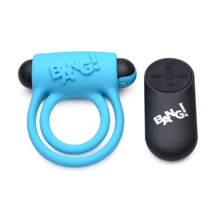 BANG! Silicone Cock Ring & Bullet with Remote Control Blue