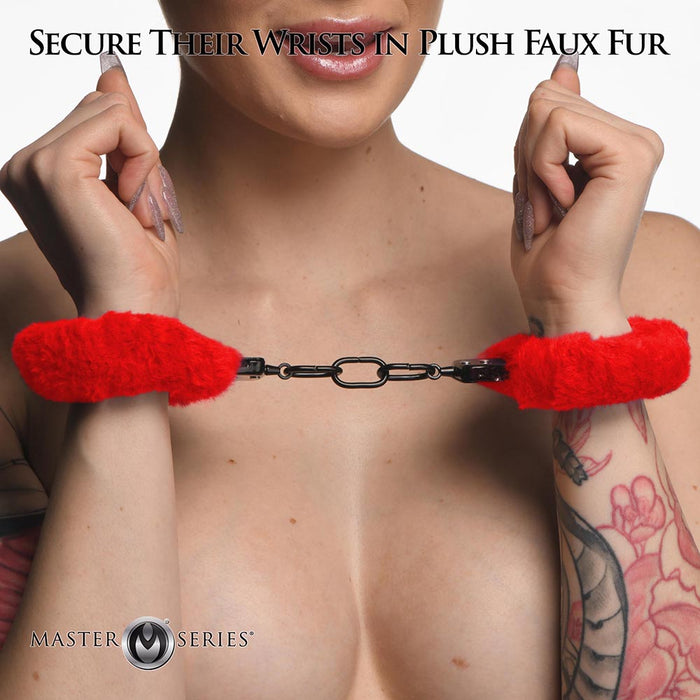 Master Series Cuffed in Fur Furry Handcuffs Red