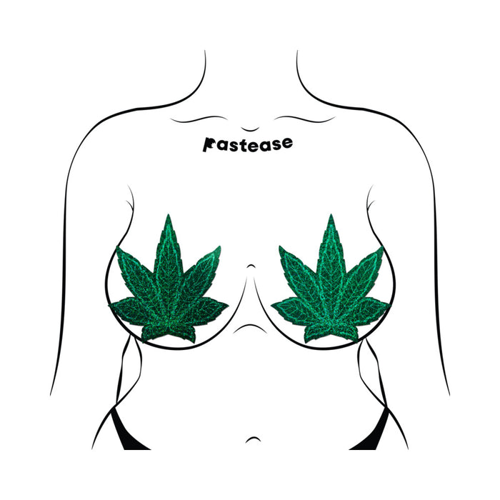 Pastease Pot Leaf Glitter Green Full Breast Covers Support Tape