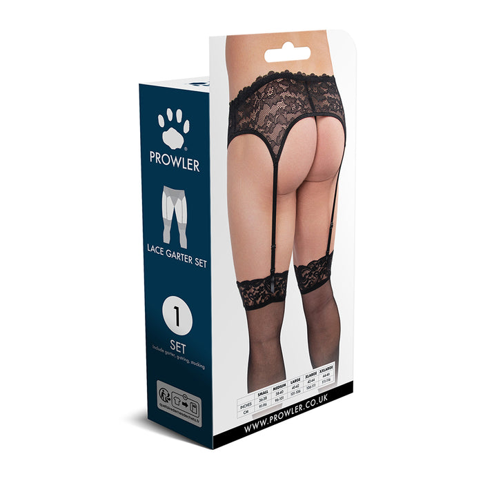 Prowler Lace Garter Set Black M