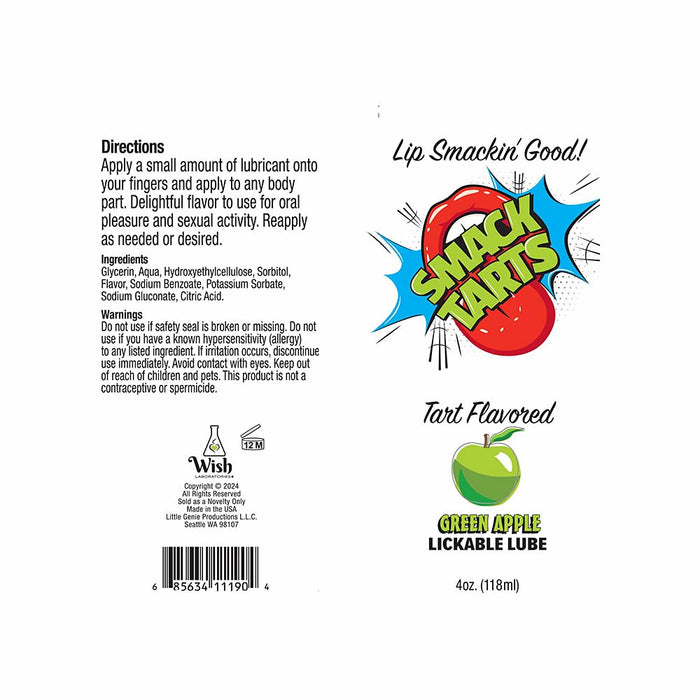 Smack Tarts Lickable Sour Green Apple Lube 4 oz.