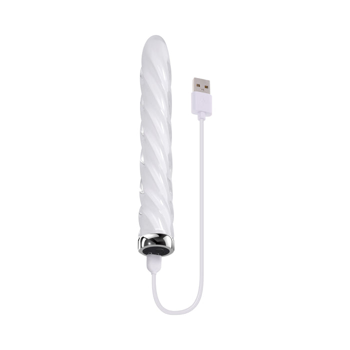 Playboy In A Twist Rechargeable Vibrating Glass Vibe White