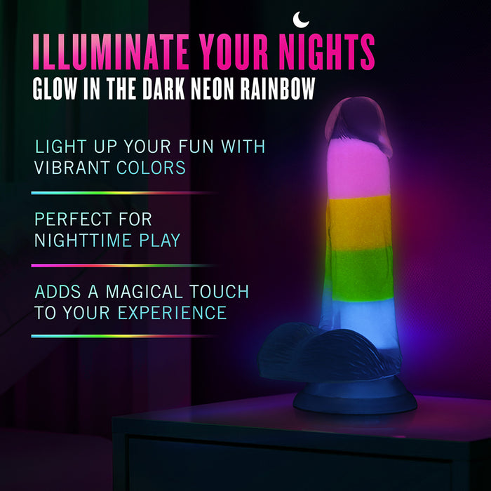 Neo Elite Glow-in-the-Dark Rainbow Rave 6.5 in. Silicone Dual Density Dildo