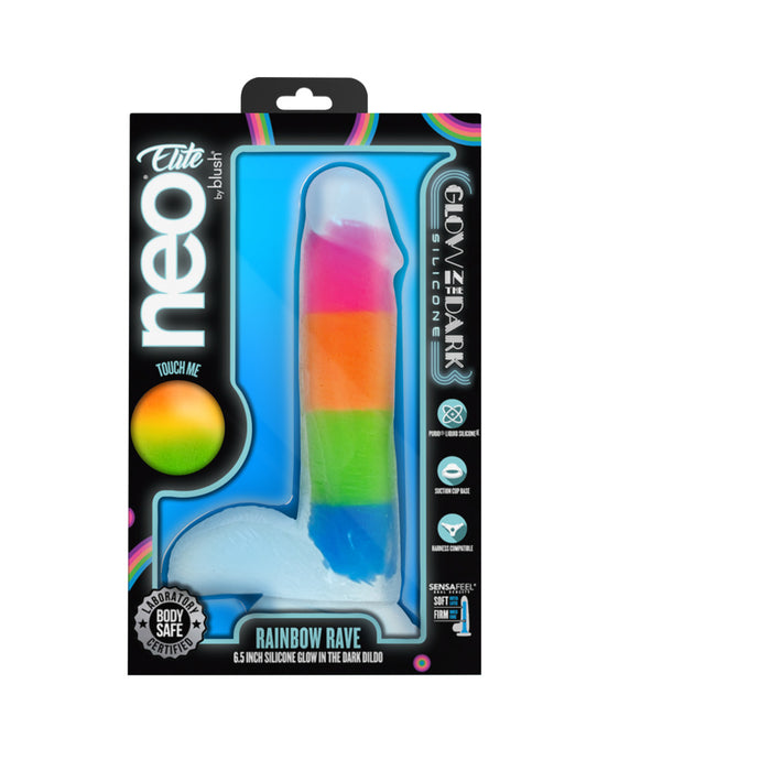 Neo Elite Glow-in-the-Dark Rainbow Rave 6.5 in. Silicone Dual Density Dildo