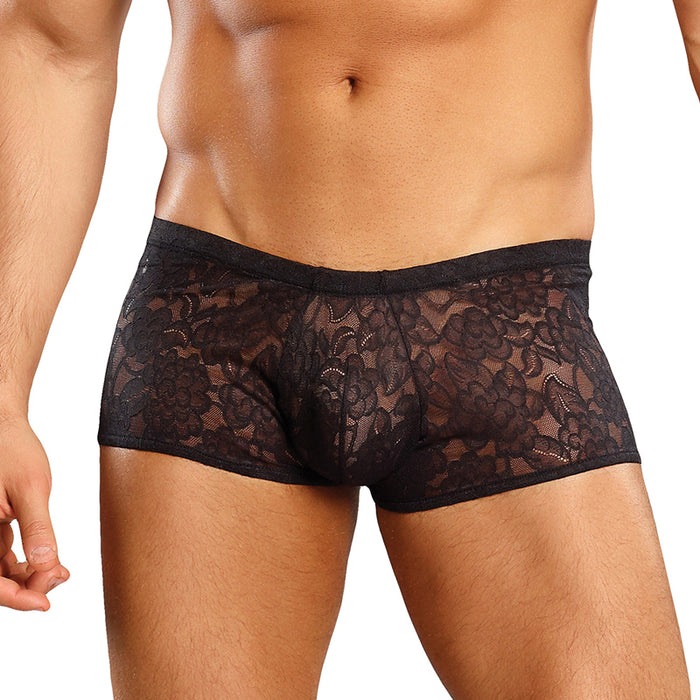 Male Power Stretch Lace Mini Short Black Med