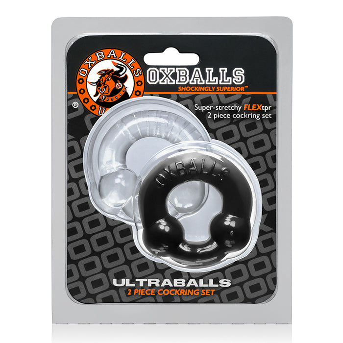 OxBalls Ultraballs, 2-Pack Cockring, Black & Clear