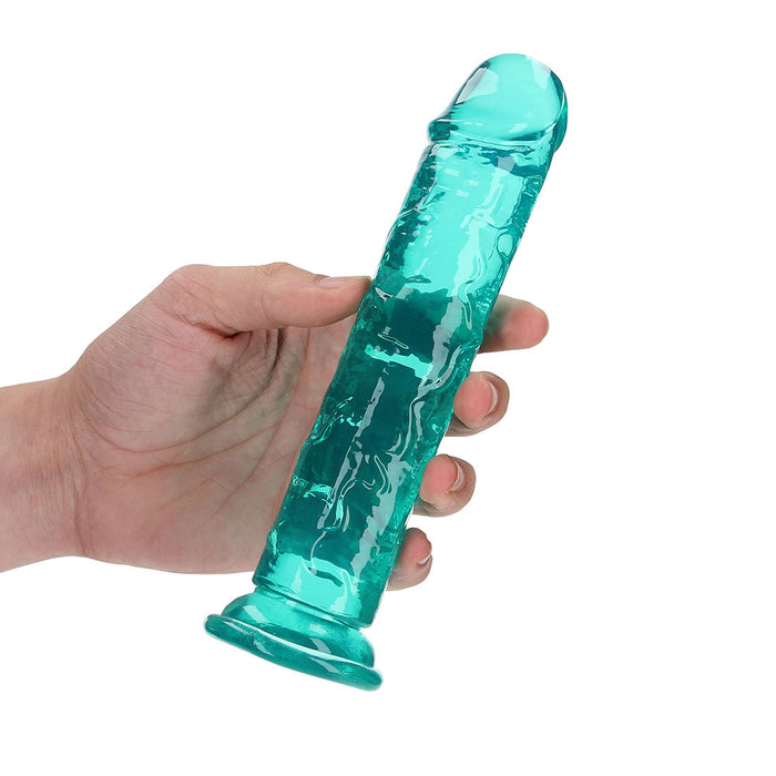 RealRock Crystal Clear Straight 7 in. Dildo Without Balls Turquoise