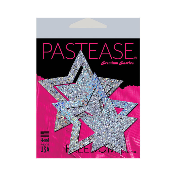 Pastease Peek-a-Boob: Silver Glitter Star Frame & Center Nipple Pasties