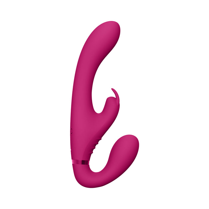 VIVE SUKI Rechargeable Triple Motor Pulse-Wave Vibrating Silicone Strapless Strap-On Pink