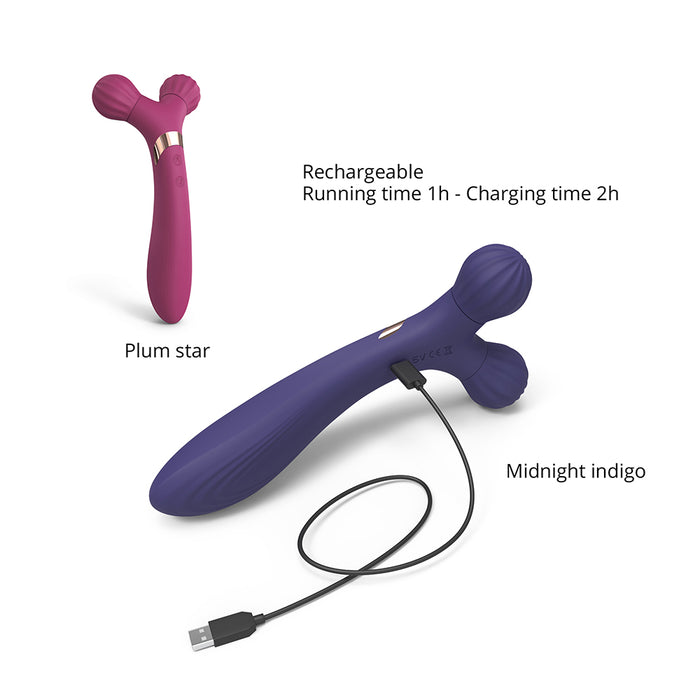 Love to Love Fireball Rechargeable Dual Ended Silicone Body Massager & Vibrator Midnight Indigo