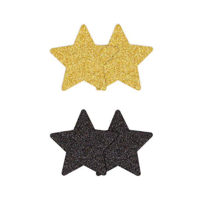 Pretty Pasties Glitter Stars Black/Gold 2 Pair