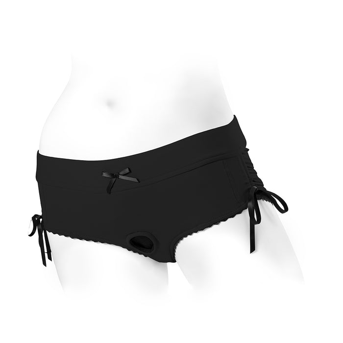 SpareParts Sasha Cinch Booty Short Harness Black Size 4XL