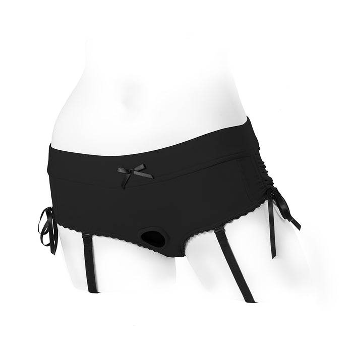 SpareParts Sasha Cinch Booty Short Harness Black Size 4XL