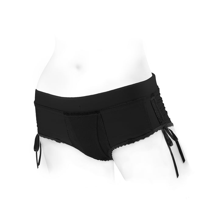 SpareParts Sasha Cinch Booty Short Harness Black Size 4XL