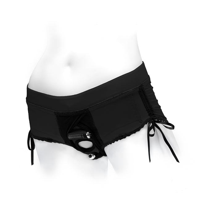 SpareParts Sasha Cinch Booty Short Harness Black Size 4XL