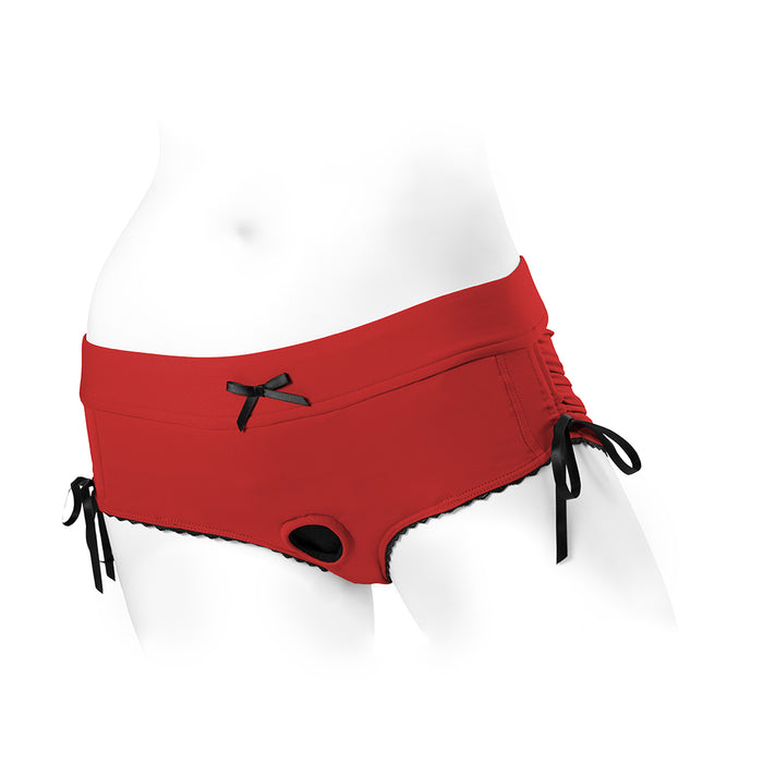 SpareParts Sasha Cinch Booty Short Harness Red/Black Size 2XL