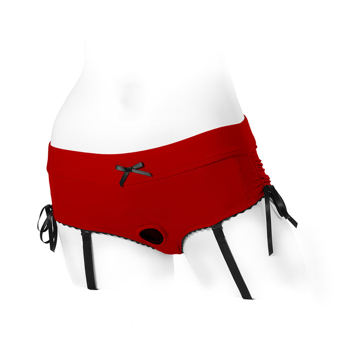 SpareParts Sasha Cinch Booty Short Harness Red/Black Size 2XL