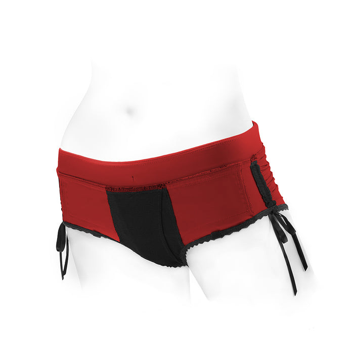 SpareParts Sasha Cinch Booty Short Harness Red/Black Size 2XL