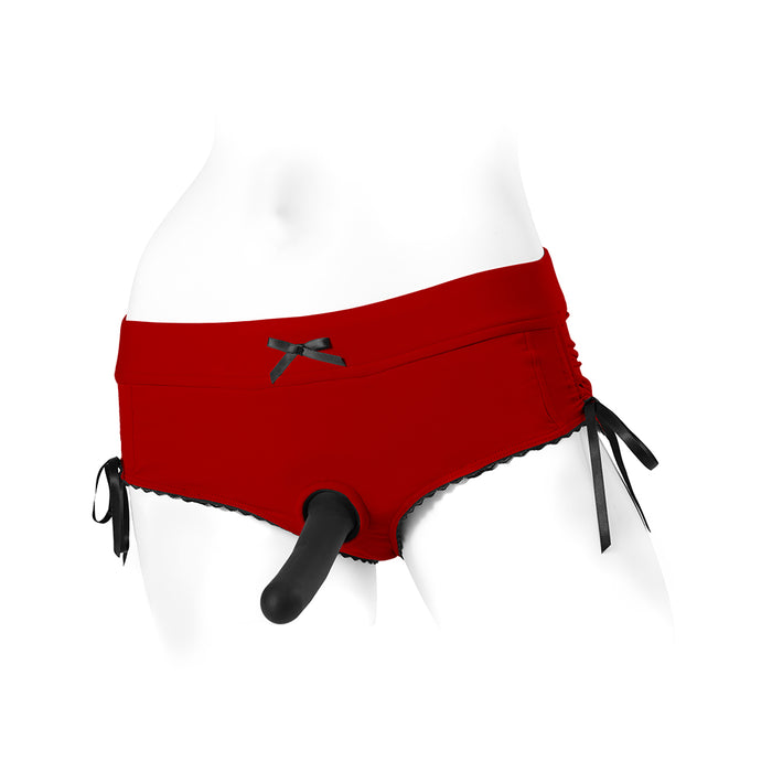 SpareParts Sasha Cinch Booty Short Harness Red/Black Size 2XL