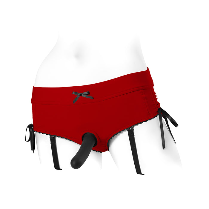 SpareParts Sasha Cinch Booty Short Harness Red/Black Size 2XL