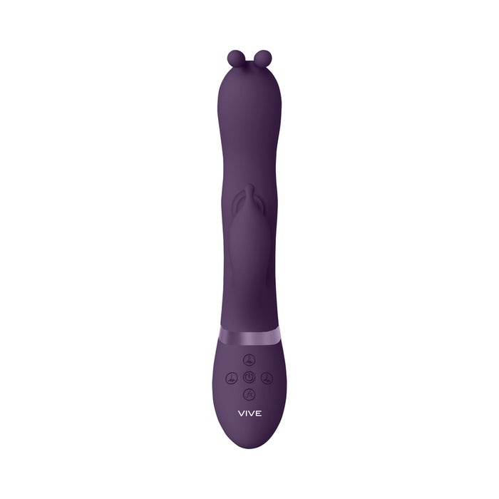 VIVE GADA Rechargeable Vibrating Silicone Bunny Ear G-Spot Rabbit with Pulse Wave Shaft Purple