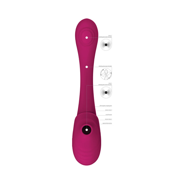 VIVE MIRAI Rechargeable Double Ended Pulse Wave & Air Wave Bendable Silicone Vibrator Pink