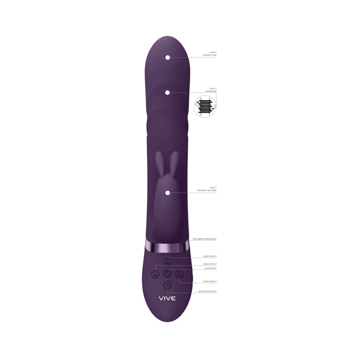 VIVE NARI Rechargeable Silicone G-Spot Rabbit Vibrator with Rotating Beads Purple