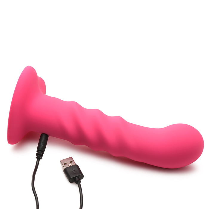 Simply Sweet 21X Vibrating Ribbed Silicone Dildo W/ Remote Pink