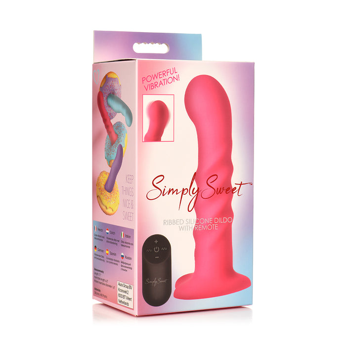 Simply Sweet 21X Vibrating Ribbed Silicone Dildo W/ Remote Pink